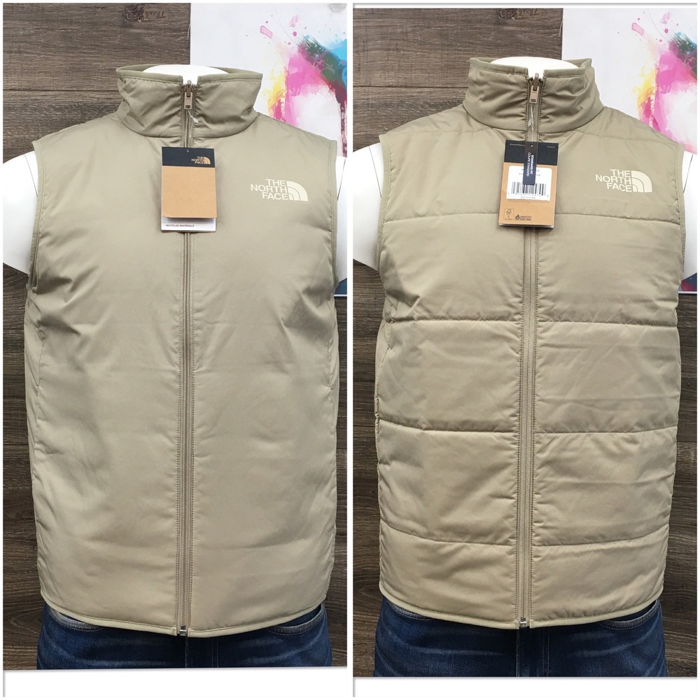 The North Face Mens Standard Insulated Reversible Vest Flax Beige Tan Size M